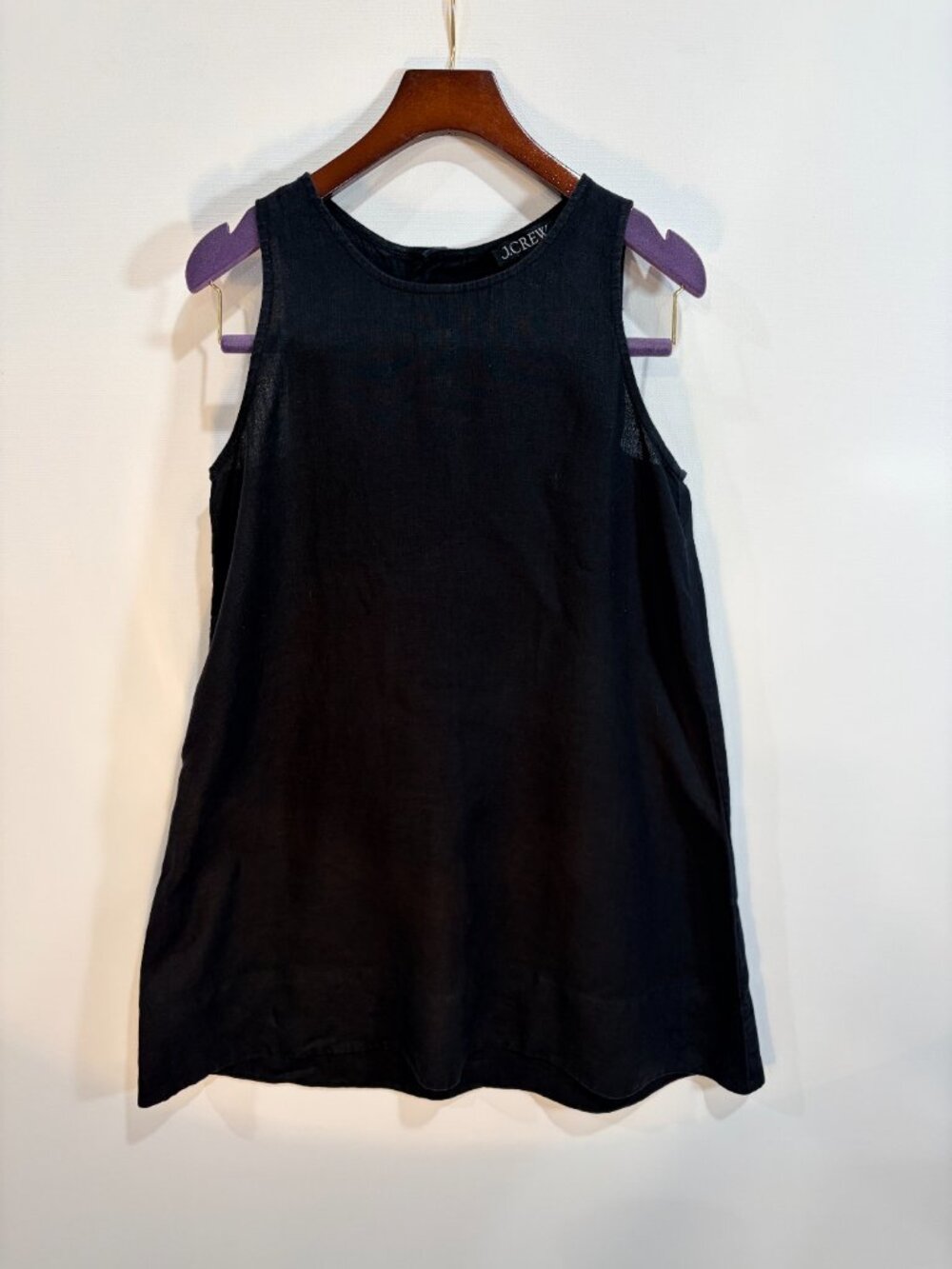 J.Crew Black 100% Linen Shift Dress Petite Small Sleeveless A-Line Button Back - Picture 2 of 7